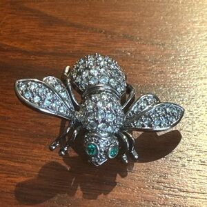 Elegant Silver and Green Bee Brooch